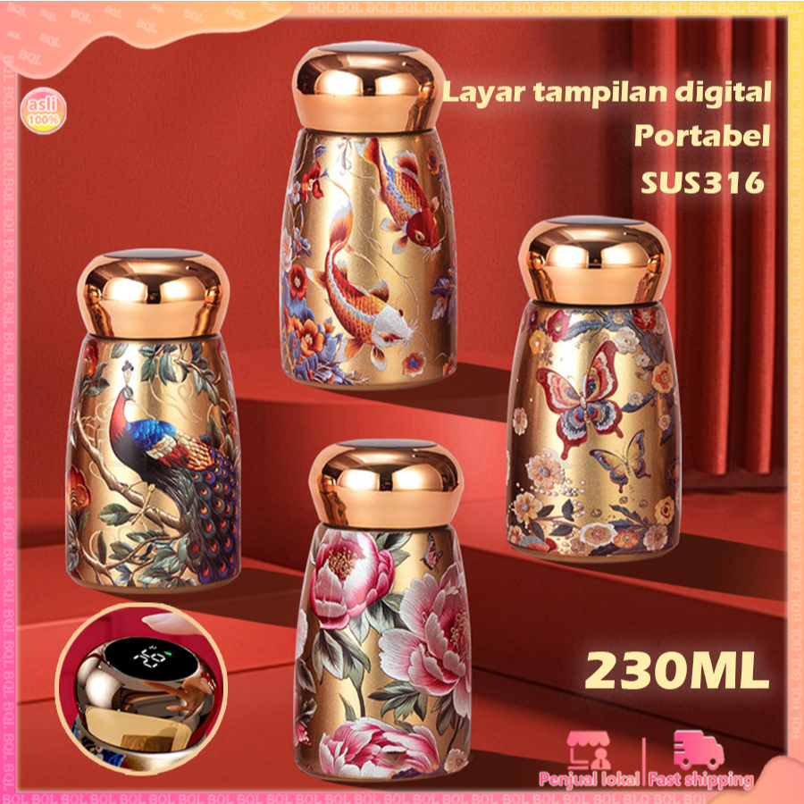 [Penjual Lokal] SUS316 Termos Minim Smart Thermometer Cup dengan Fungsi Pemanas Stainless Gold 230ml