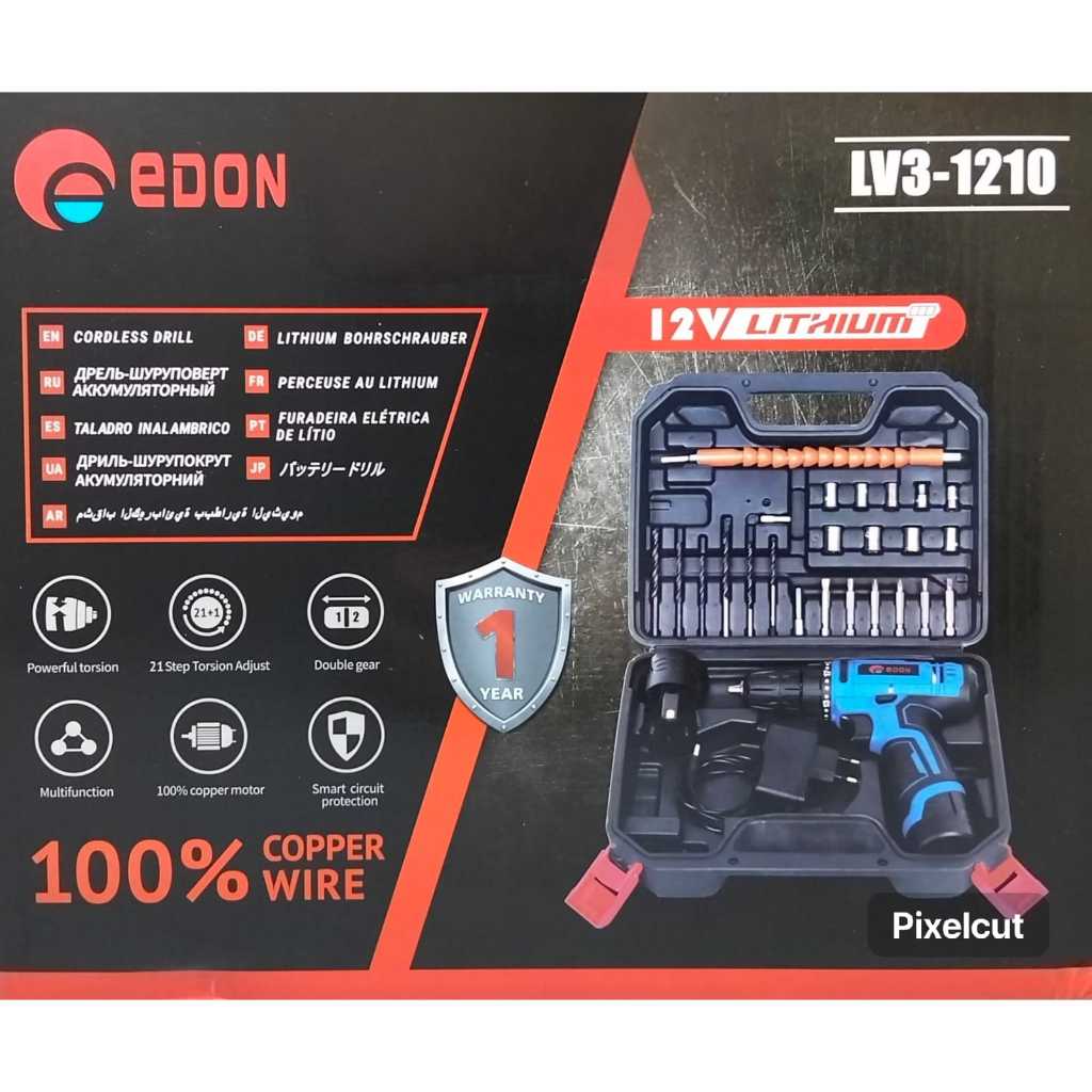 Mesin Bor Cordless Baterai Cordless Edon 12V - Cordless Drill Edon 12 V LV3-1210
