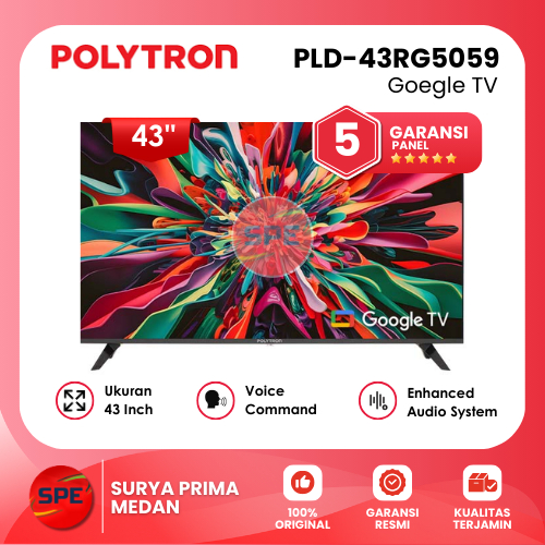 SMART CINEMAX GOOGLE TV POLYTRON UKURAN 43 INCH PLD 43RG5059 / PLD43RG5059 GARANSI RESMI (MEDAN)