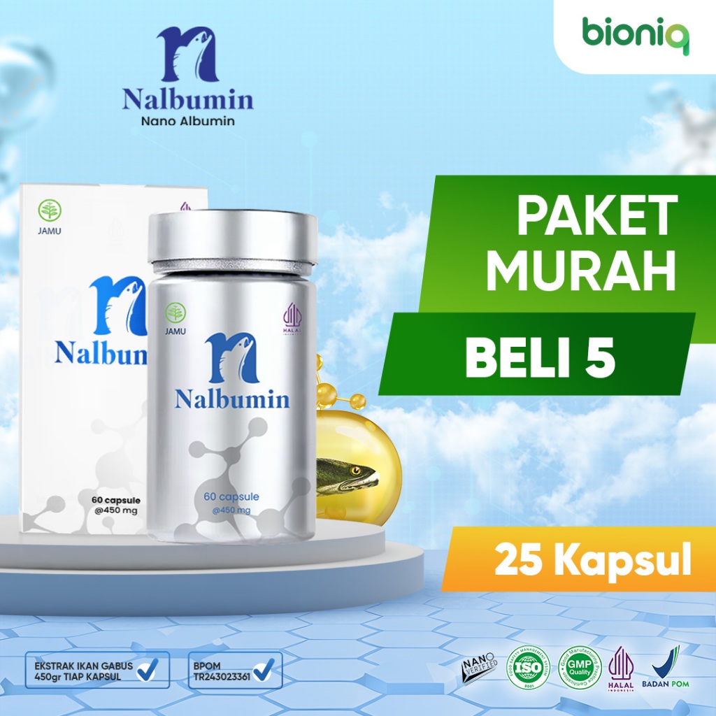 PAKET MURAH 5 BOTOL NANO ALBUMIN 25 KAPSUL Ekstrak Ikan Gabus Pilihan Alami Membantu Pemulihan Luka 
