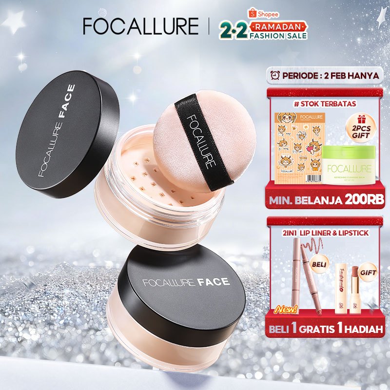 FOCALLURE Oil Control Loose Powder Natural Bedak Tabur- Hingga 12 Jam Make Up