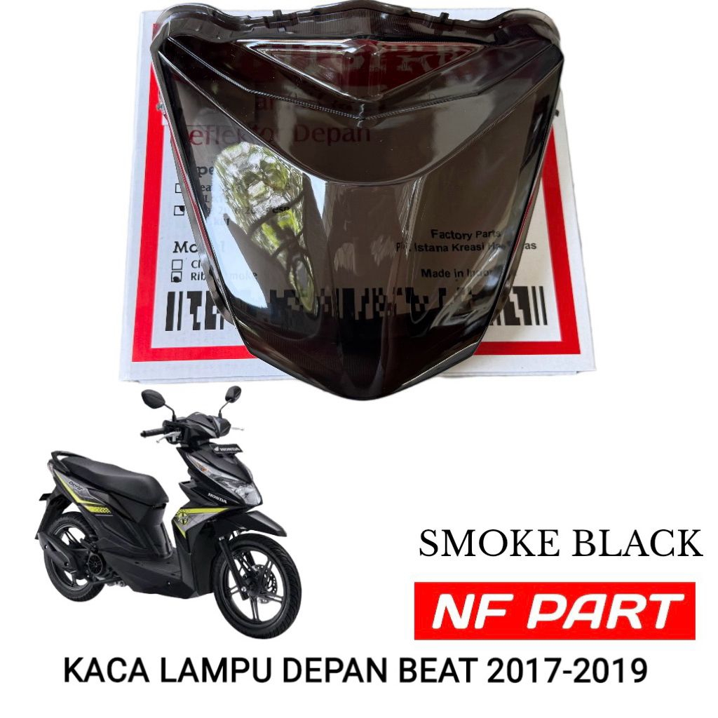 Kaca Lampu Depan Smoke Hitam Motor Beat Esp Beat Eco Beat Street Tahun 2016-2019/Kaca Mika Refektor 