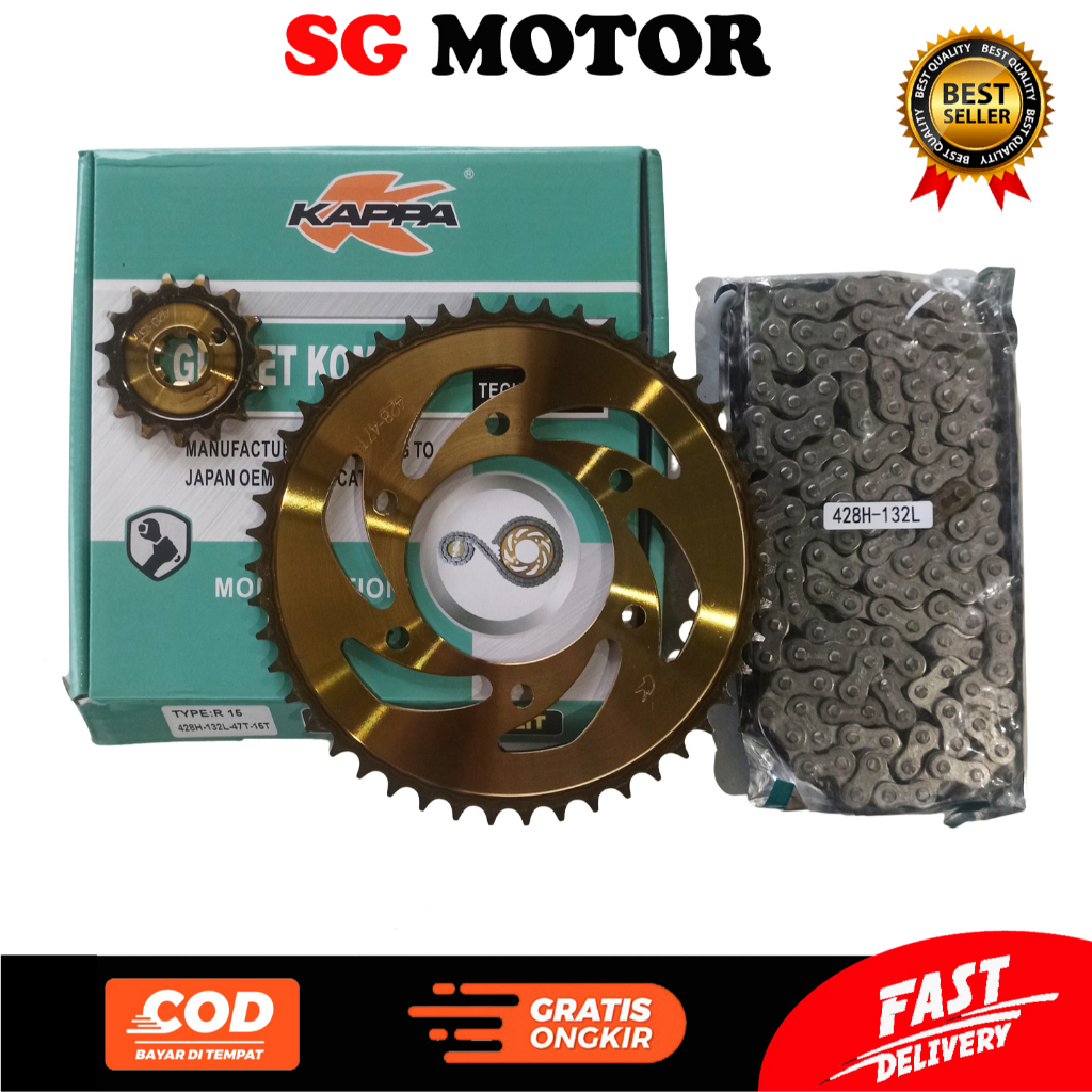 KAPPA GEAR SET KOMPLIT R15. GIGI TARIK PAKET + RANTAI YAMAHA R 15 - DISTRIBUTOR KAPPA