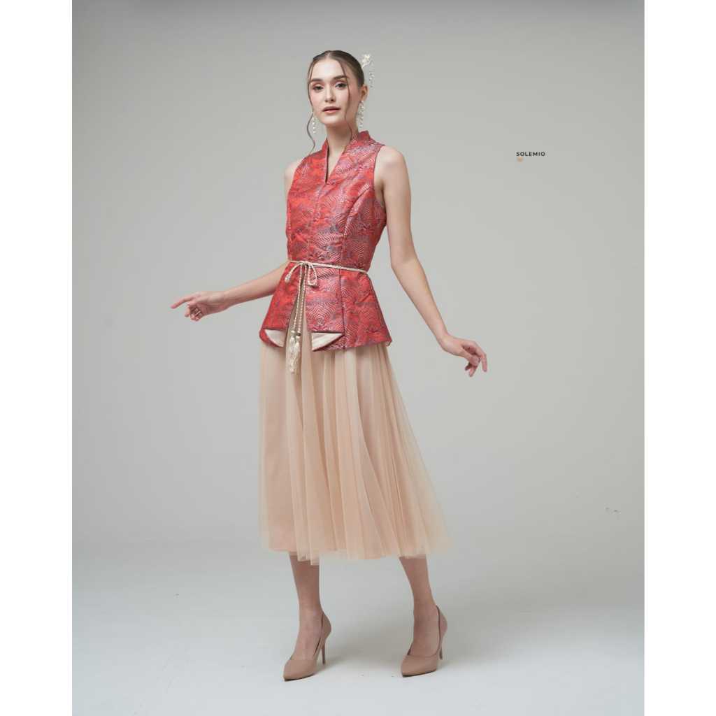 B21933 Solemio Cheongsam Dress Embossed Silk Premium Quality New Collection