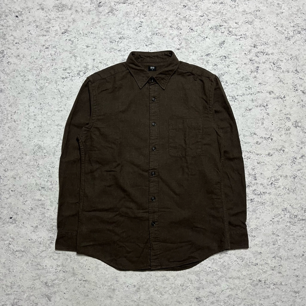 Kemeja Flanel Polos Uniqlo Basic Flannel Shirt Darkbrown