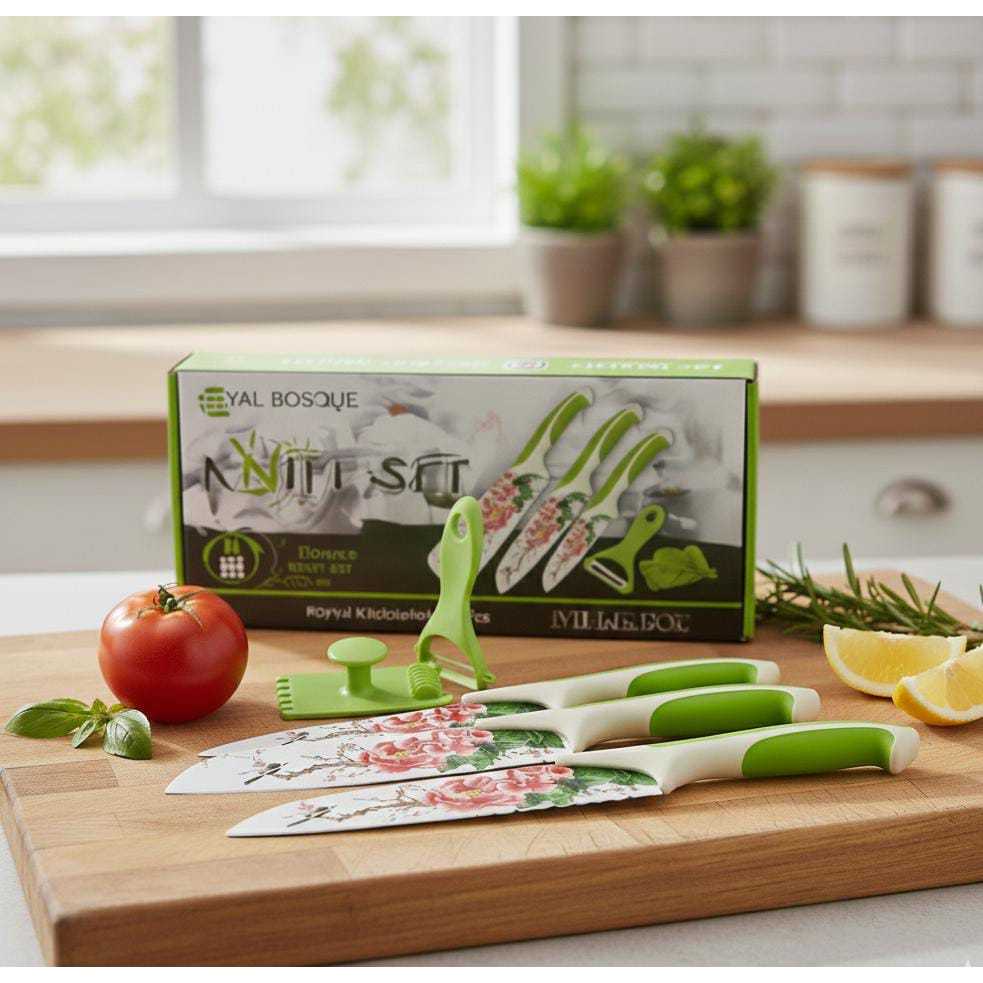 SET 5 PCS FLOWER KITCHEN KNIFE SET - PISAU DAPUR SET MOTIF BUNGA ELEGAN & TAJAM