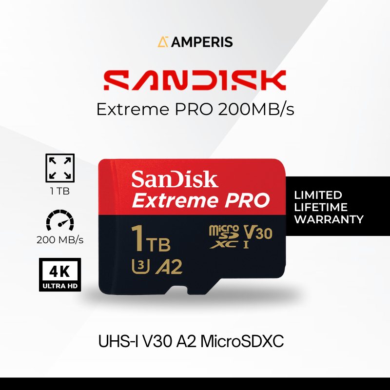 SANDISK Extreme PRO MicroSDXC 1TB 200MB/s UHS-1 C10 U3 V30 A2 4K for Drone Camera CCTV Smartphone