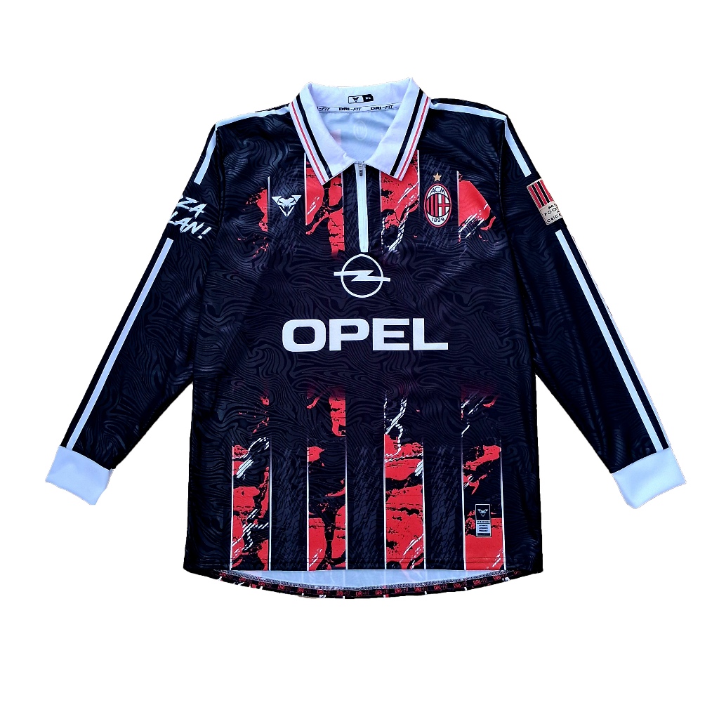 JERSEY AC MILAN RETRO VINTAGE TANGAN PANJANG DENGAN SLETING