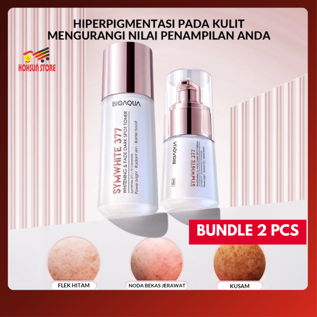 BIOAQUA Paket 2in1 Toner + Serum SymWhite 377 - Skincare Whitening & Fade Dark Spot Serum Flek Hitam