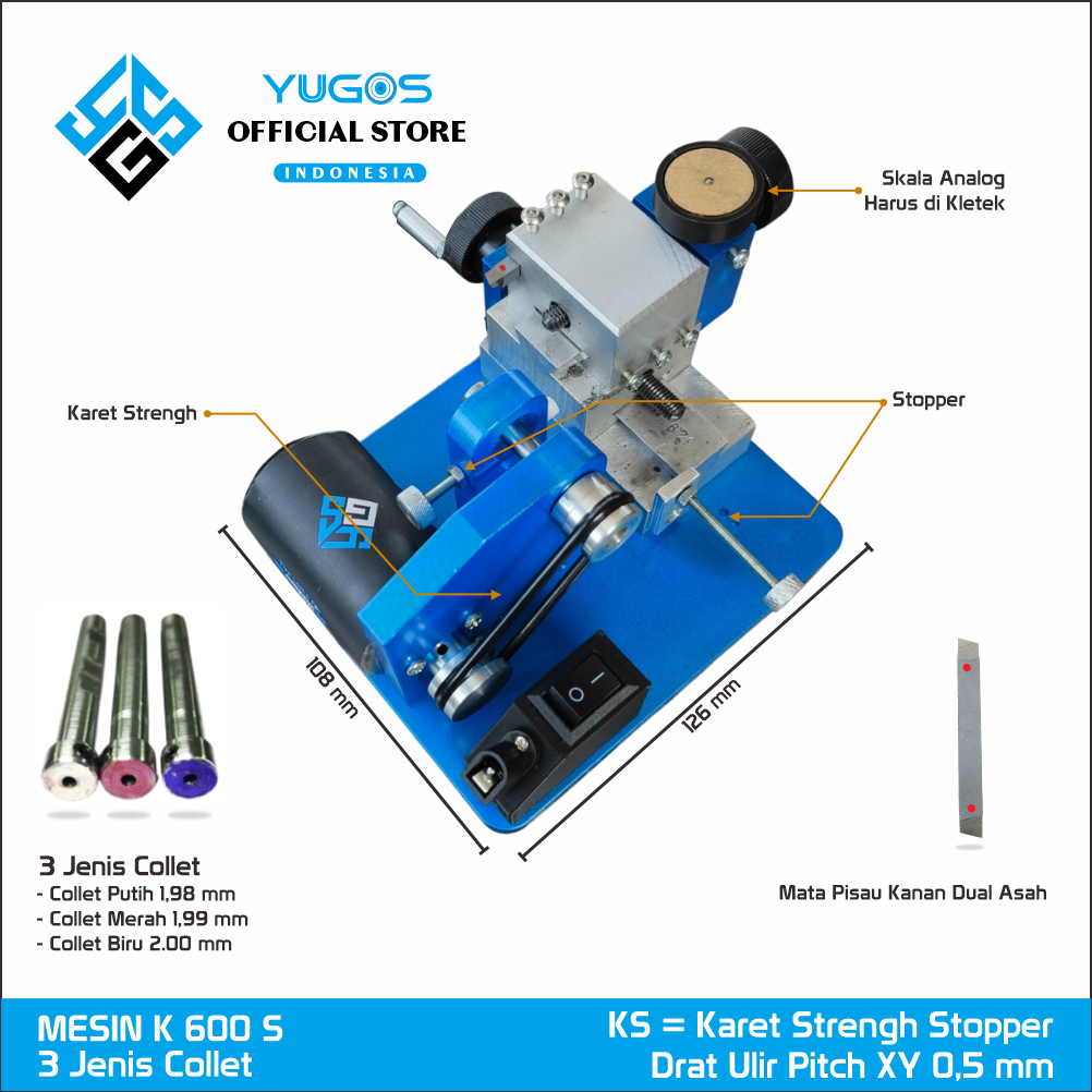 Mesin Bubut Mini 4 WD K600S YUGOS drat ulir XY 0,5mm