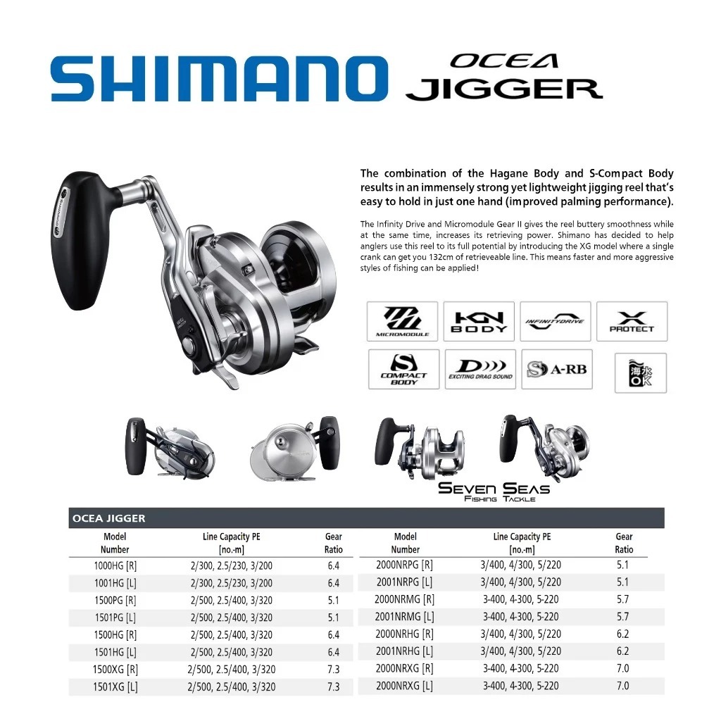 Shimano 2021 Ocea Jigger 1000 1001 1500 1501 2000 2001 HG PG XG NRPG NRHG NRXG NRMG