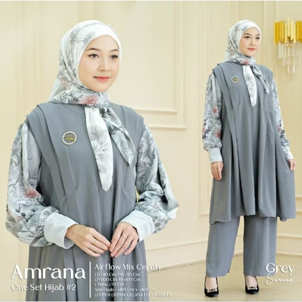 MHC SET HIJAB AMRANA Ceruty Mix Airflow Motif Batik Kombinasi Polos
