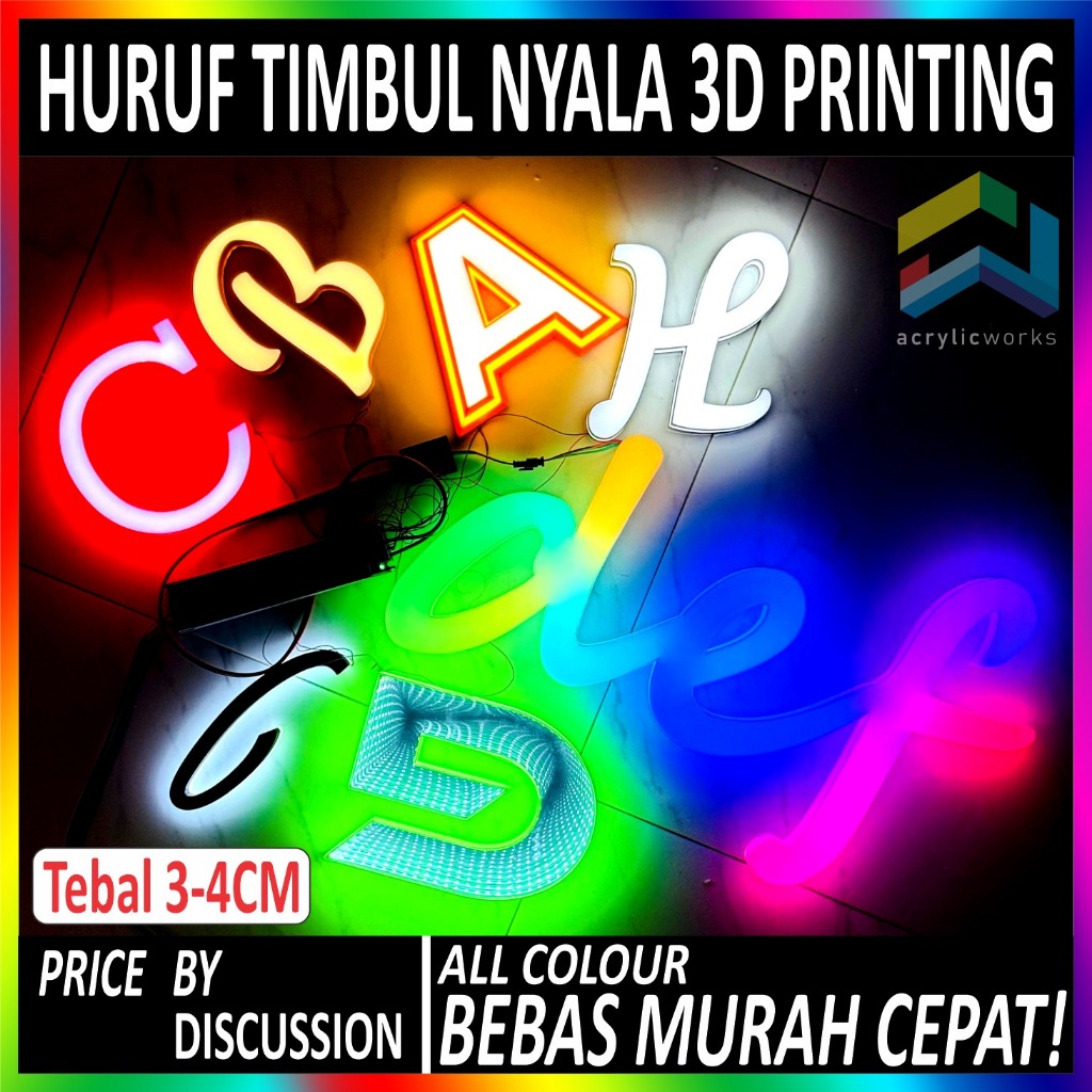 Huruf Timbul & Logo NYALA 3D Print mix Acrylic Bisa Outdoor Bebas Murah Cepat