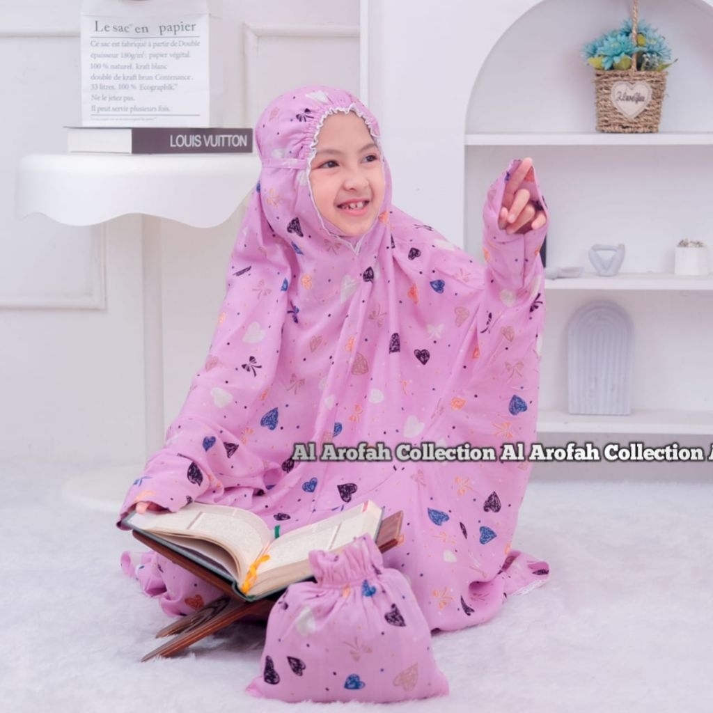 Mukena terusan anak  SD SMP Love mukena rayon PRINTING