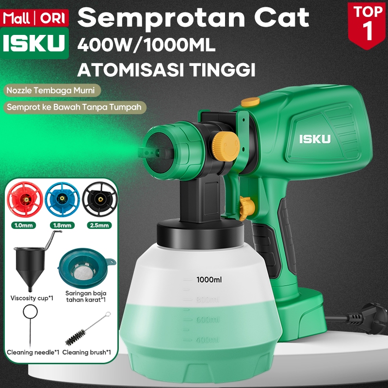 ISKU Spray gun elektrik 400W Alat Menyemprot Cat Mesin Semprot Cat Kapasitas 1000ml Paint Gun Paint 