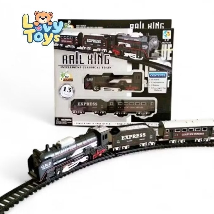 Mainan Kereta Api Rail King dengan Lampu dan Rel 13 Pcs