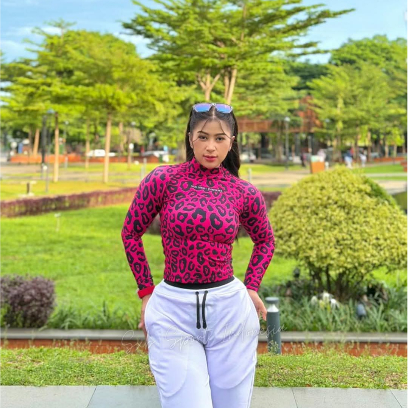 BAJU SENAM SXB CHEETA PINK SENAM/ZUMBA/GYM/RUNNING LONGSLEEVE DAN JOGGER