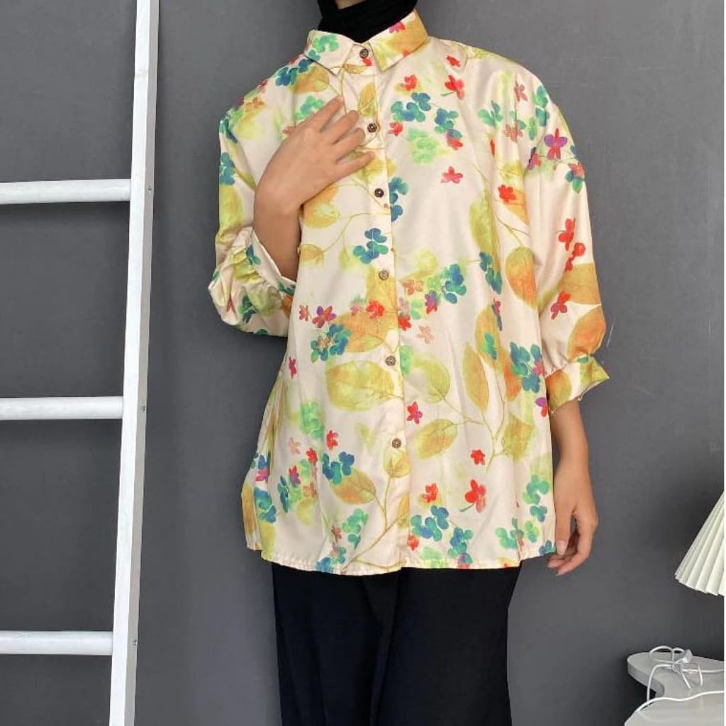 [WENDA BUNGA]Blouse wanita bunga kuning hijab friendly BAHAN POLYESTER