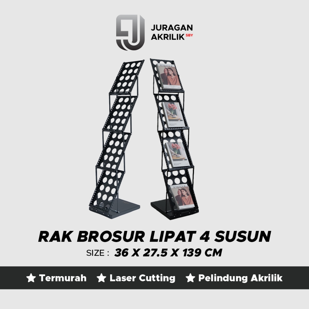 Rak Brosur Lipat 4 Susun | Rak Majalah Display Portable | Stand Brosur Pameran & Kantor
