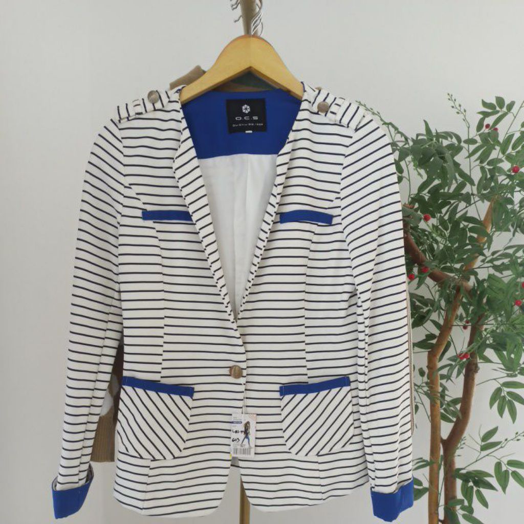 Blazer salur putih biru ld  90-94 (baca deskripsi)