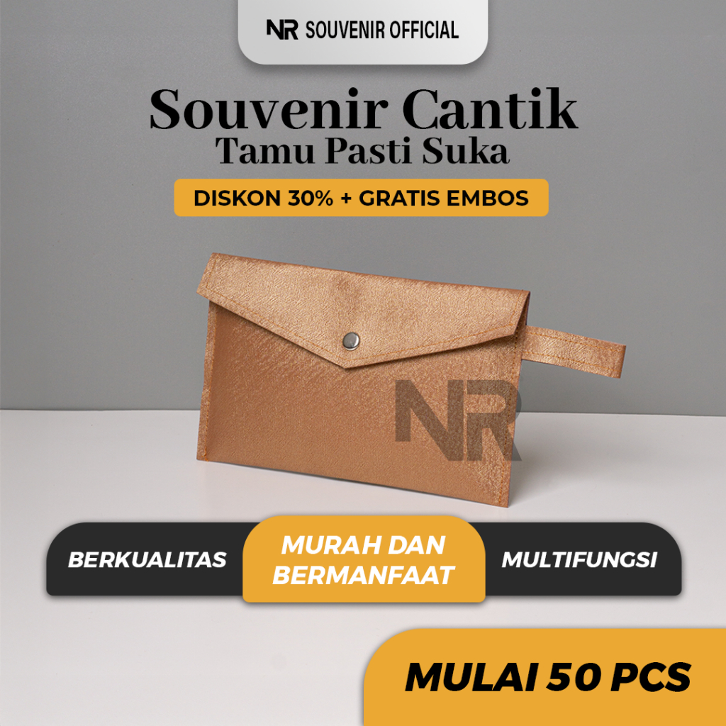 Souvenir Pouch Custom Amplop Pernikahan Kulit Vinyl Botega Metalik Mewah Elegan