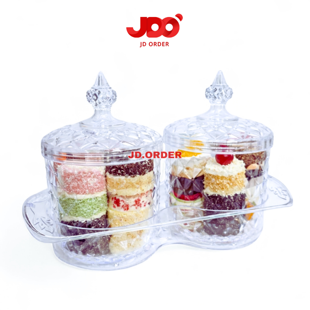 Toples Kue Akrilik Transparan 1000ml Set Dudukan Rak Toples Golden Sunkist TUDT-1167