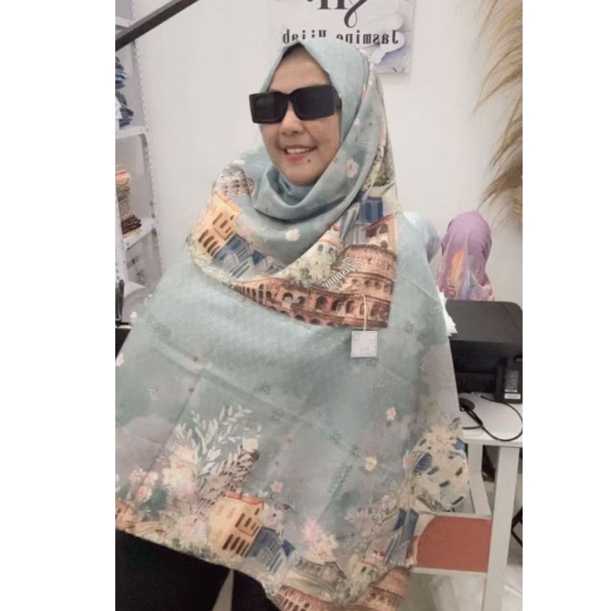 Jasmine Hijab - [Nama Seri] Jilbab Segi Empat Voal Motif Menara Pisa Premium Laser Cut