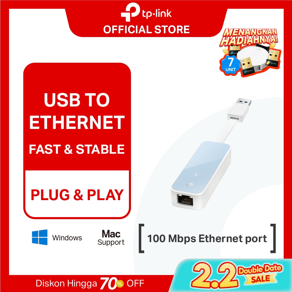 TP-Link UE200 | 100 Mbps Ethernet Network Adapter | LAN Adapter | USB2.0 | Plug & Play