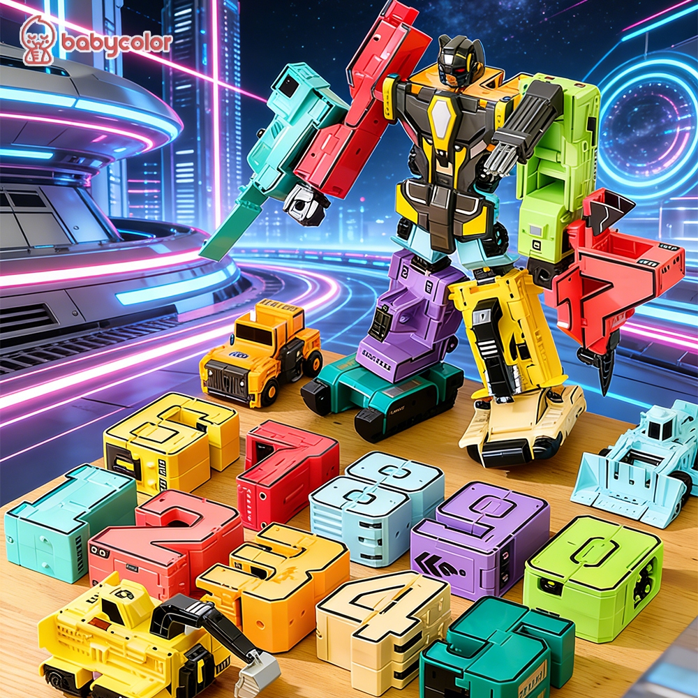 BABYCOLOR 0-9 Digital Litter Robot Transformers Set Besar Robot Angka Berubah Bentuk Mechman Angka