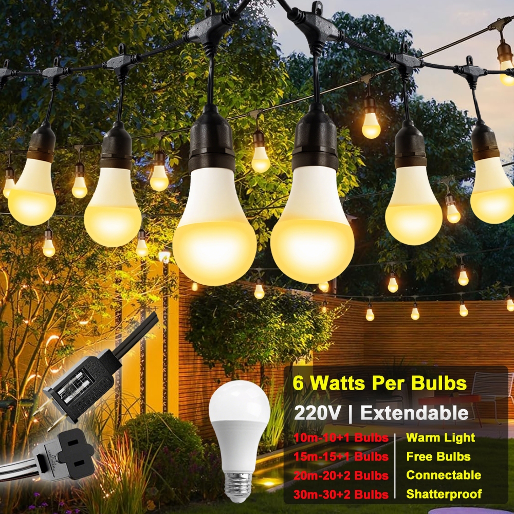 Kabel Fitting Lampu Cafe Gantung 15 Meter Dekorasi Outdoor Lampu Hias Cafe 6 Watt Kuning Bohlam