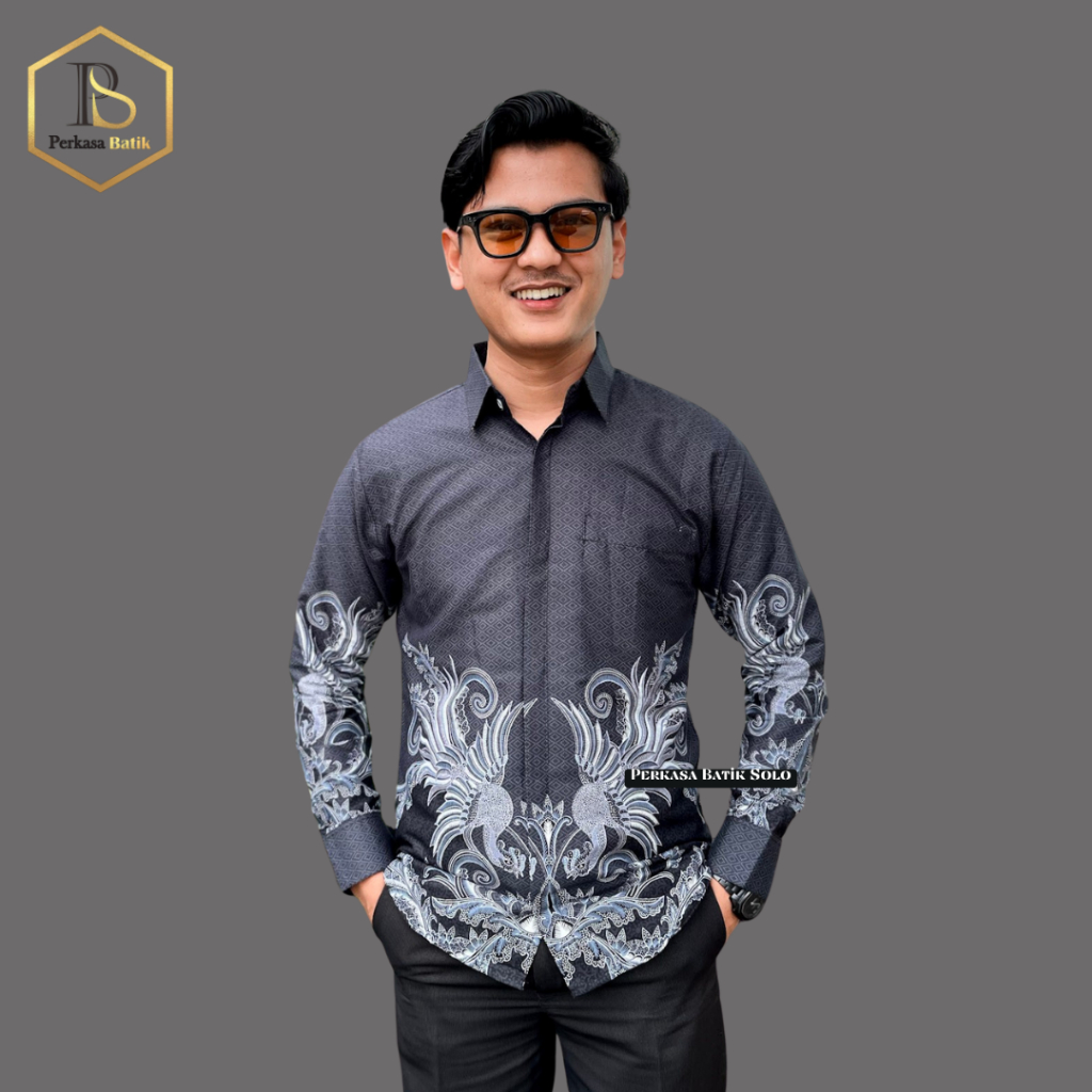 PERKASA BATIK Motif Jayadarma Warna Hitam Coklat Kemeja Batik Pria Slimfit Lengan Panjang Furing Err