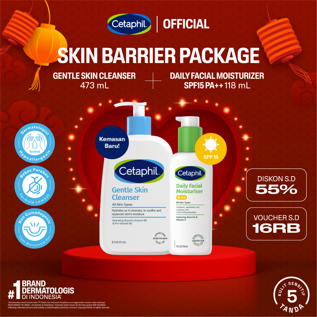 Cetaphil Daily Facial Moisturizer SPF 15/PA ++ 118ml + Gentle Skin Cleanser 473ml