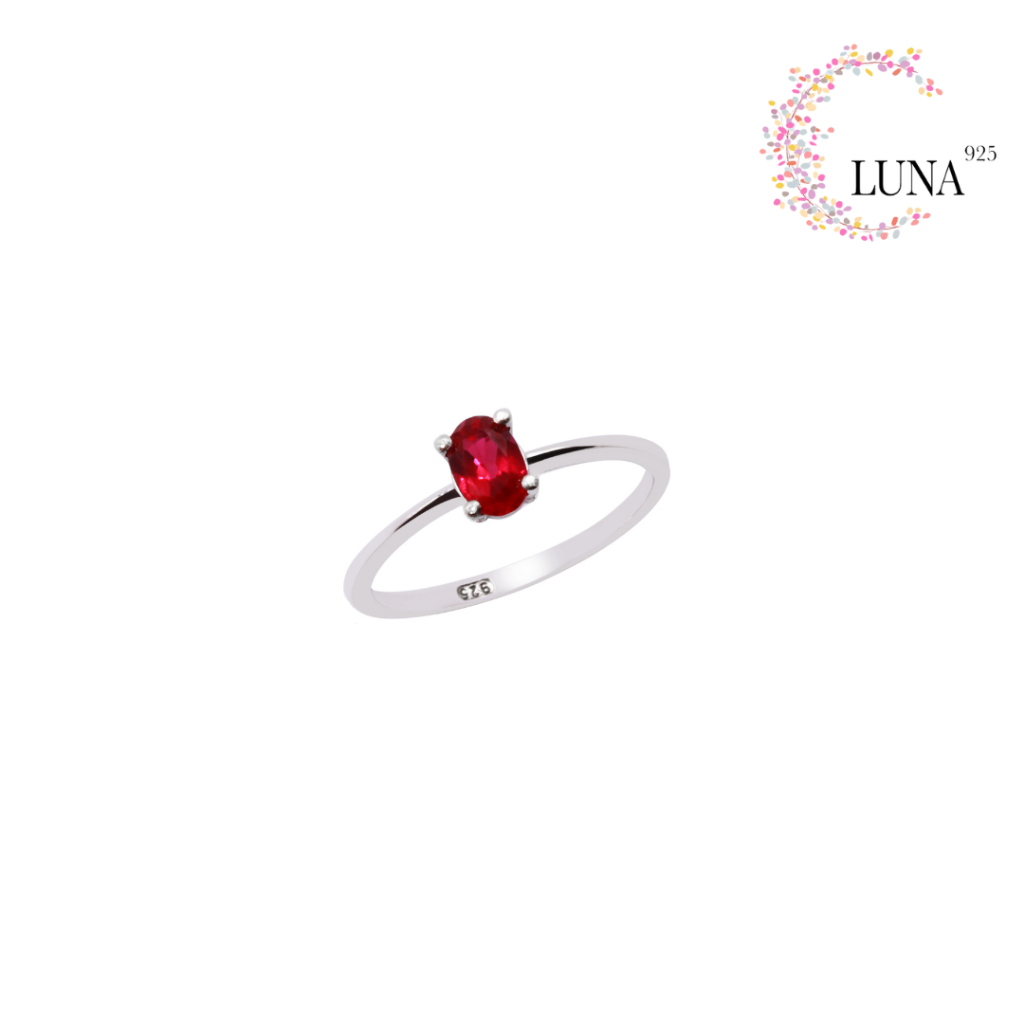LUNA Perhiasan Wanita - Cincin Batu Oval Warna 4x6 Perak Asli - Silver 925