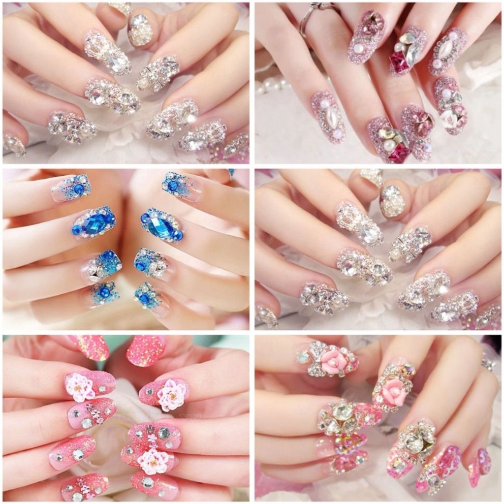 24 PCS WEDDING FAKE NAILS 3D / KUKU PALSU PENGANTIN / FREE LEM DIBALIK KUKU TINGGAL TEMPEL