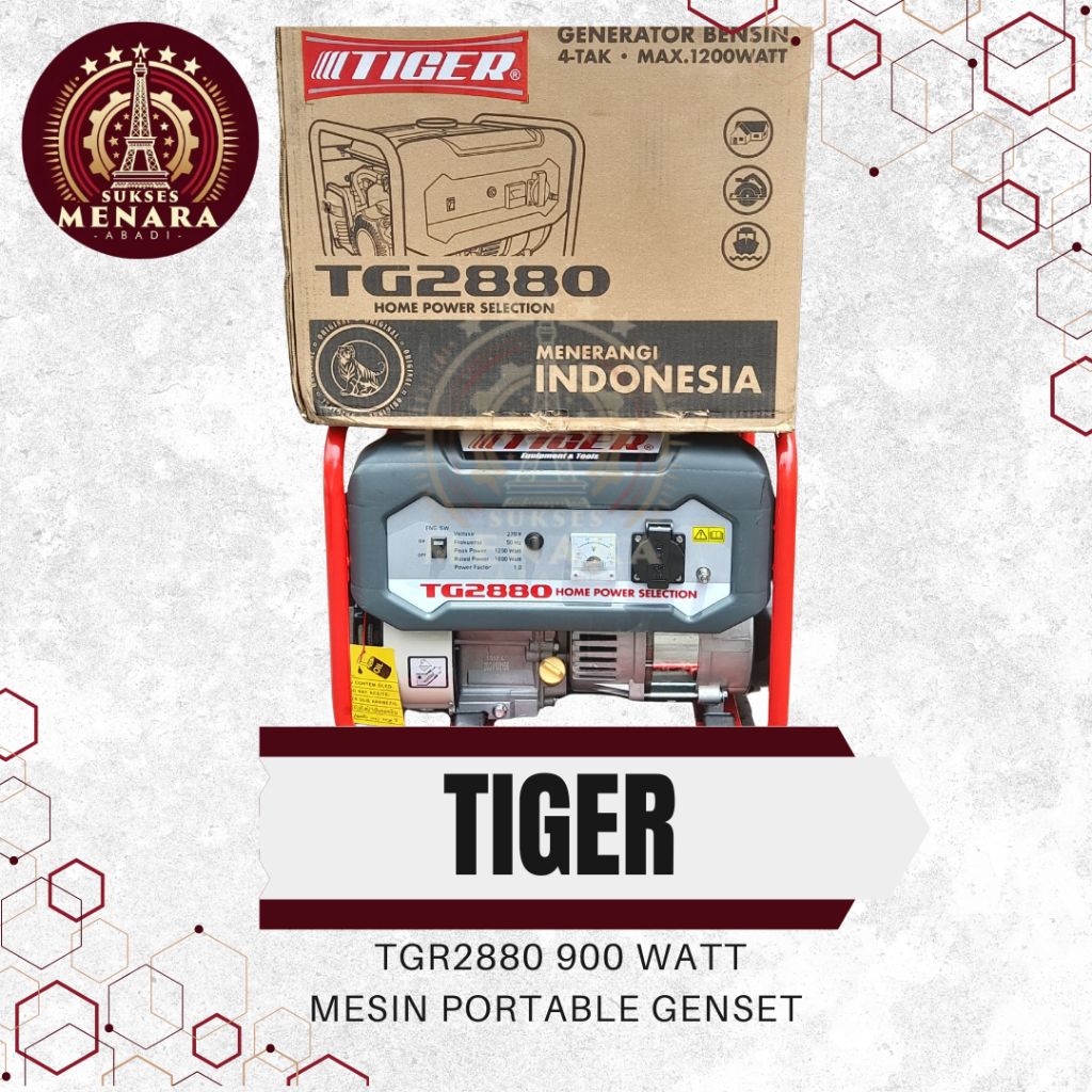 Genset Bensin Tiger TG2880 900 Watt 4 Tak Portable Generator Listrik
