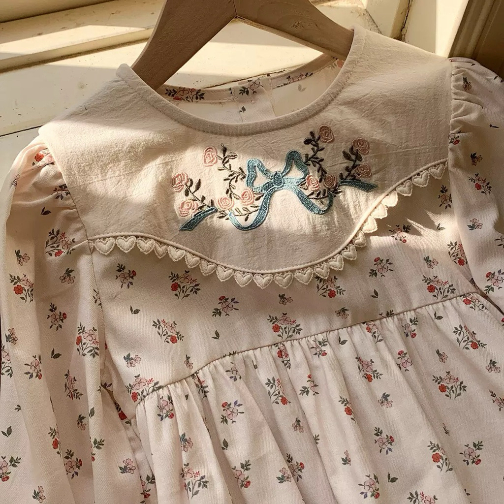 [Korean Dress] - Dress Anak Korea Bordir Bunga Panjang