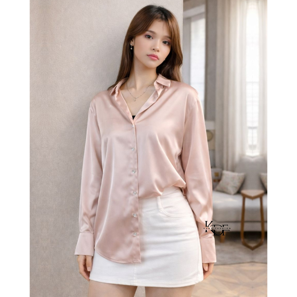 KDF - Iris Top Satin Silk Premium Basic All Color Fit to XXL | Satin Shirt Premium Import Bangkok BK