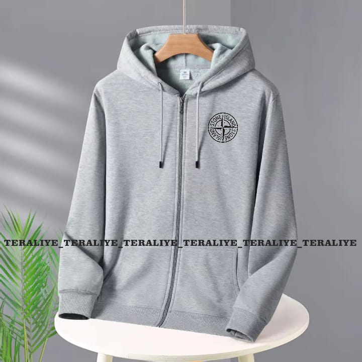Jaket Hoodie Zipper Jaket Logo STONE ISLAND Polos Sweater Polos Retsleting Pria Wanita UNISEX M L XL