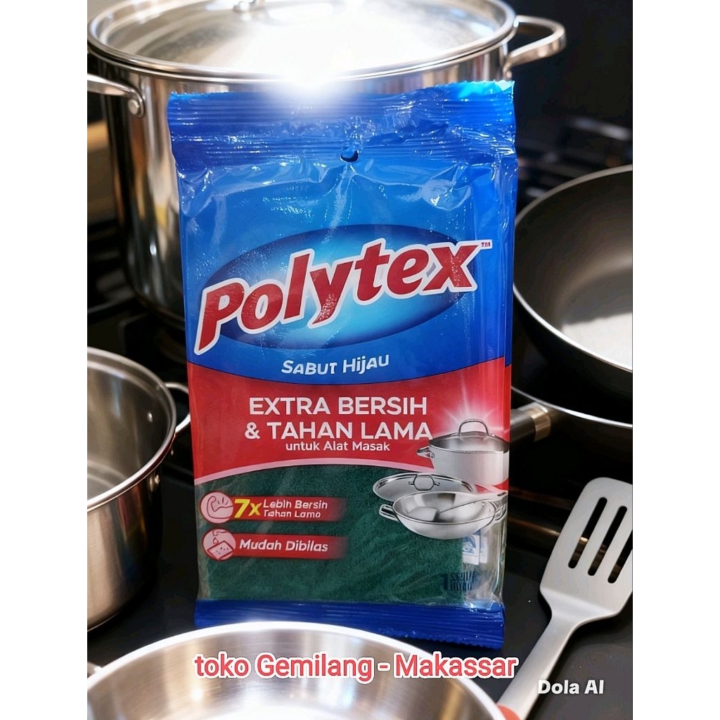 Polytex sabut nilon hijau, extra bersih dan tahan lama