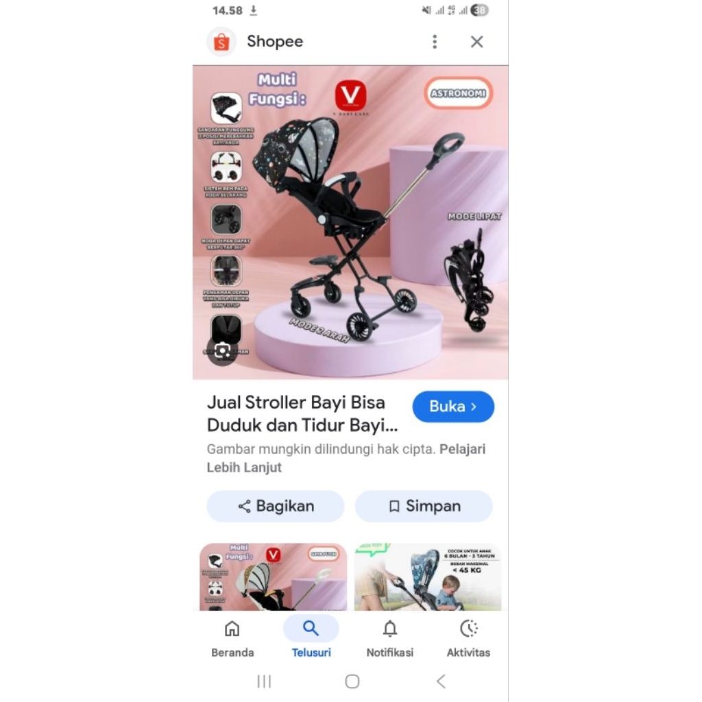 Topborn Stroller Kereta Bayi Dua Arah Bisa Duduk Atau Berbar