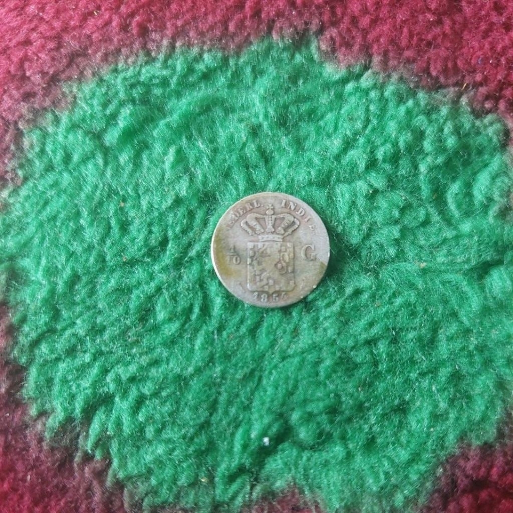 koin perak 1/10 gulden tahun cetak pertama kali 1854 asli.