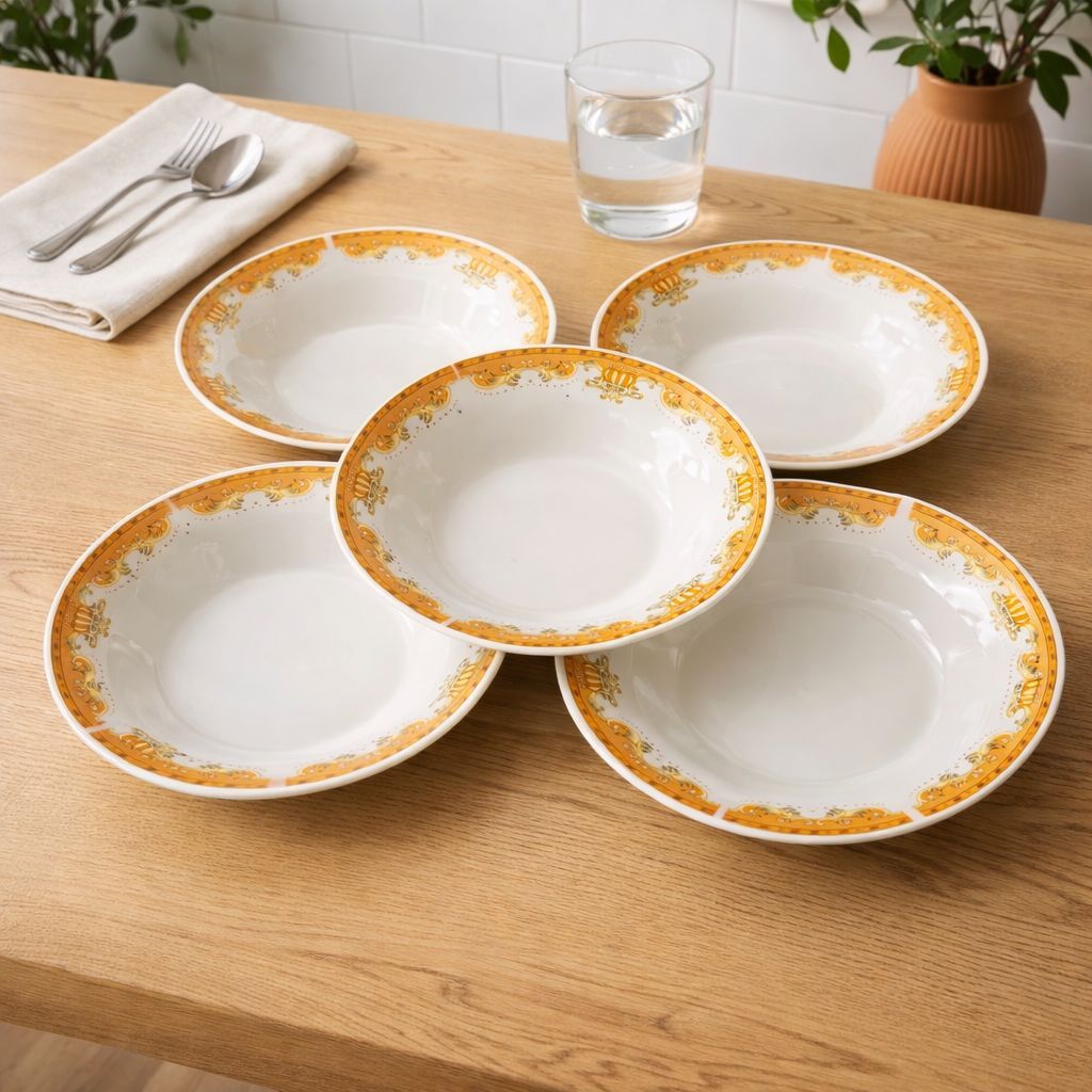 [12 Pcs] Piring Keramik Motif Mahkota - Piring Makan - Piring Keramik 1 Lusin