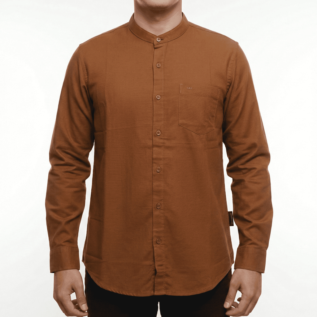 EMBA Kemeja Koko Pria  Modern Casual Formal Original, Regular Fit, Warna Coklat Bahan Katun Lembut N