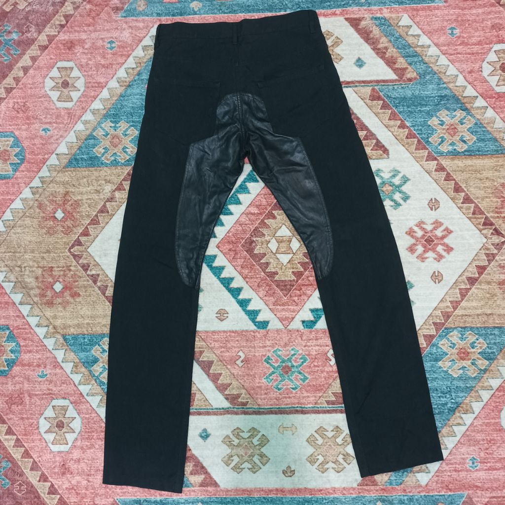 RICK OWENS FW 07 EXPLODER MOLESKIN COTTON PANTS WITH LEATHER INNER LEG