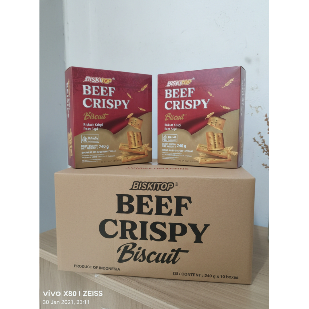 Biskitop Beef Crispy Biscuit 240 gr x 10 / Biskitop Biskuit Krispi Rasa Sapi 1dus / Biskuit Lebaran