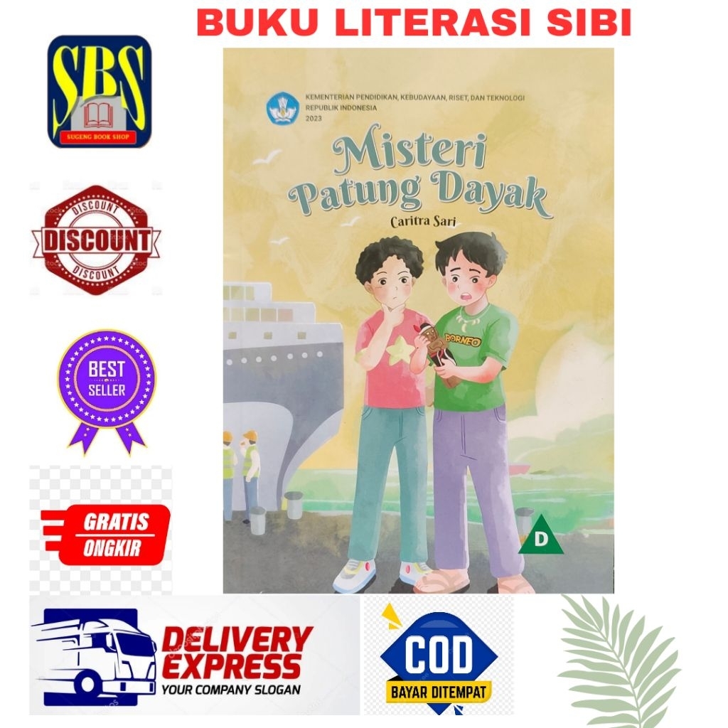 Buku Sibi "MISTERI PATUNG DAYAK" Literasi pojok baca asli dengan barcode, Buku bacaan anak TK & PAUD