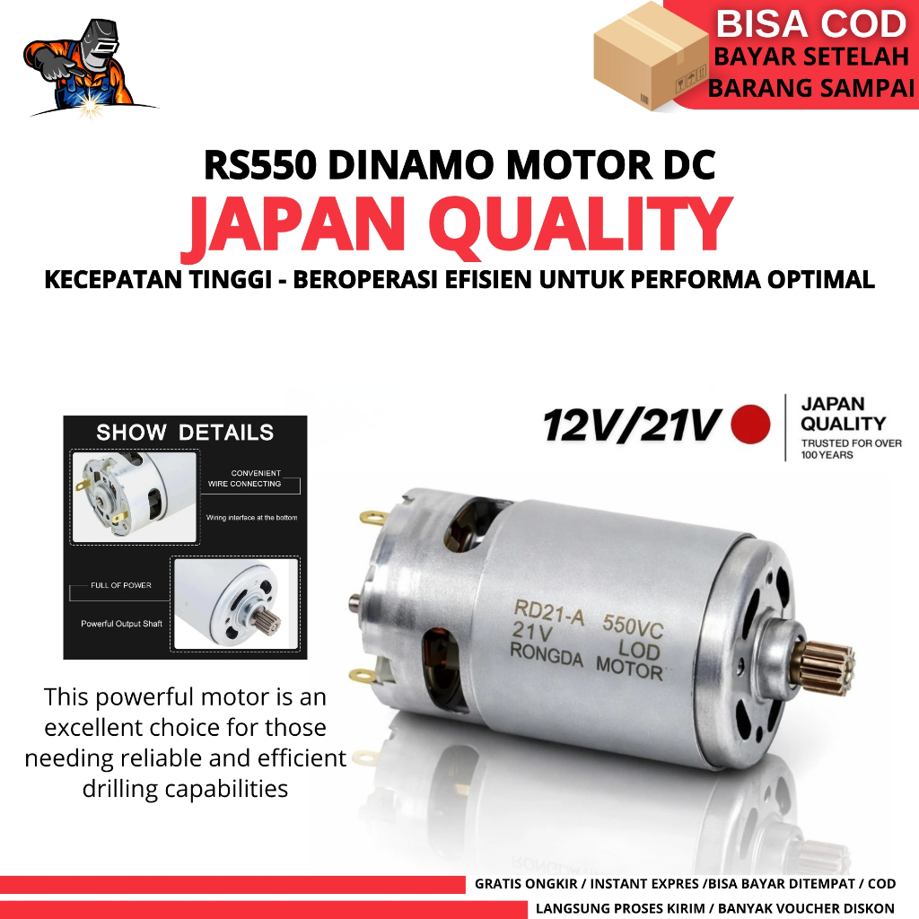 Motor RS550 Dinamo Motor DC 12V 21V High speed Pengganti Bor Baterai Cordless 12 tooth Dua Kecepatan