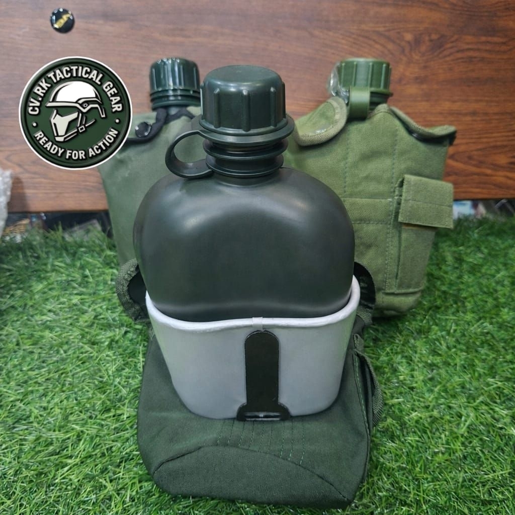 Veples  Botol Air Jatah Asli TNI AD AU AL KEMHAN MENWA Army 1 Liter + Cup Aluminium – Outdoor & Surv