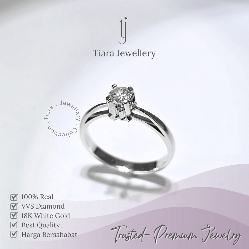 Tiara Jewellery - Raised VVS Diamond Women Everyday Fashion Ring 18K White Gold Premium [WF155] / Ci