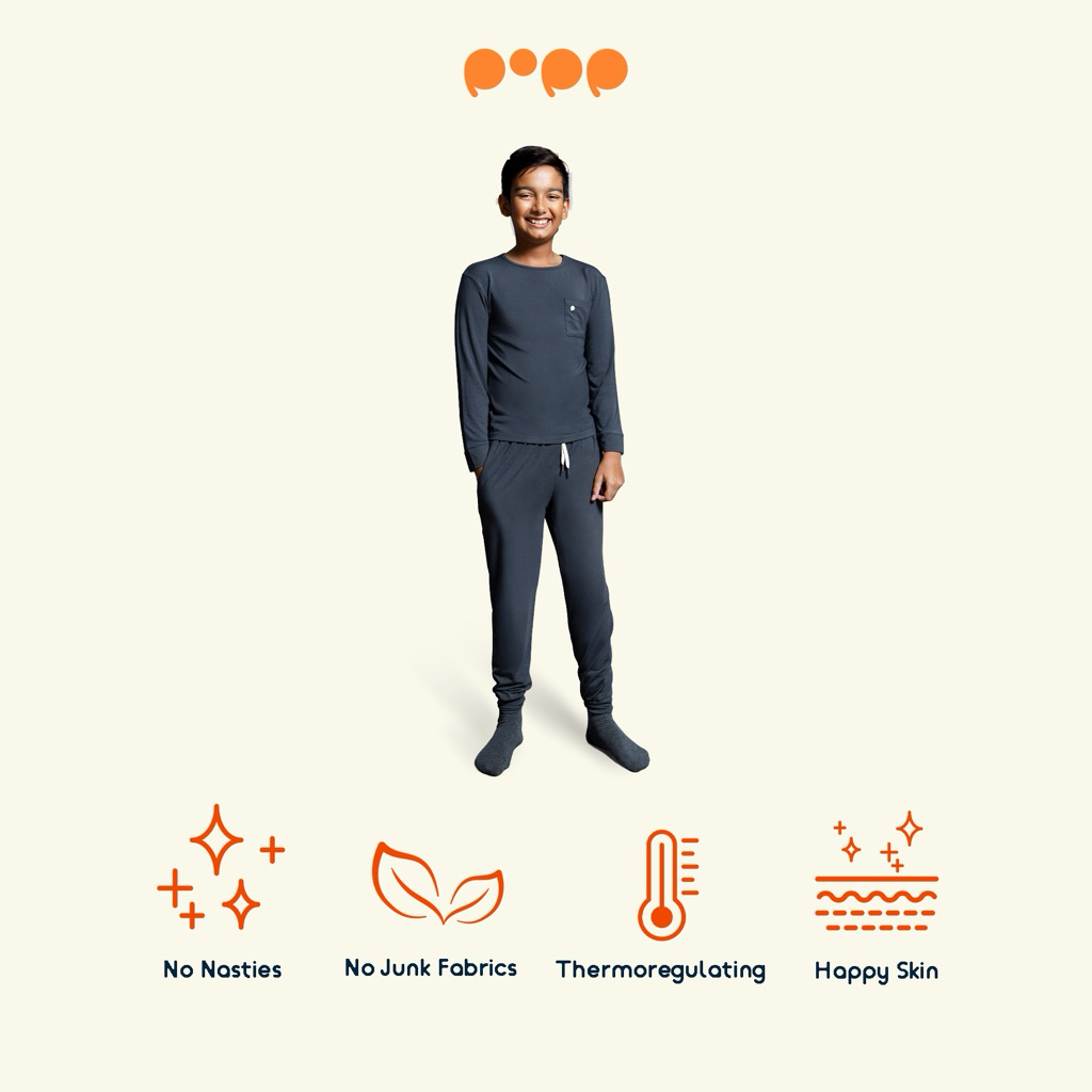 Popp - Boy Pajamas (Top & Pants) Lenzing Modal OEKO-TEX 100, Pure Soft, Baju Tidur Anak Besar Piyama